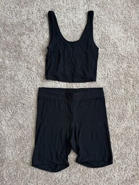 Old Navy Ribbed Pajama Sleep Set Bike Shorts and Tank Top - Black Medium Tall